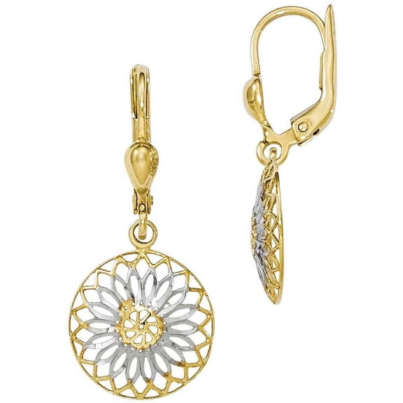 Primal Gold 10 Karat Yellow Gold with White Rhodium-plated Leverback Earrings