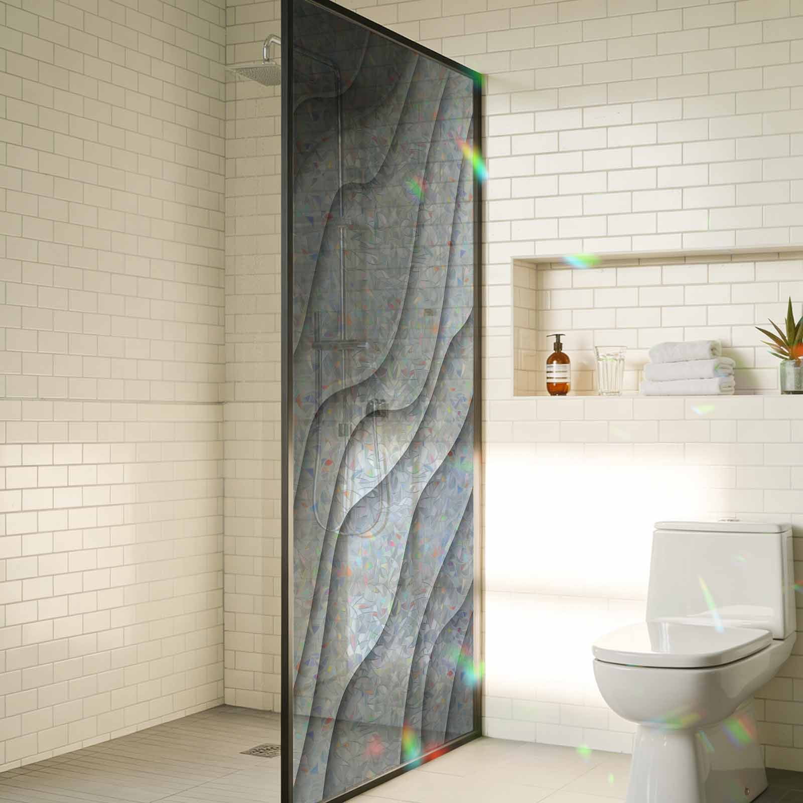 Black Grey Ombre Window Privacy Film Stain Glass,Reusable Decorative Rainbow Window Film,Modern Geometric Abstract Aesthetic Cream Static Cling Sun Blocking Stickers Decals Covers 23.6" x 59" (2pcs)