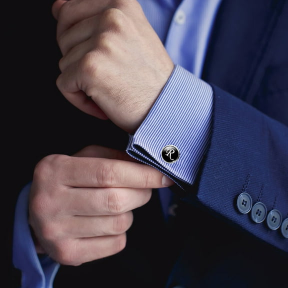 ELAYARD Black Glass Cuff-Link for Men, Durable and Lightweight, Electroplated Finish