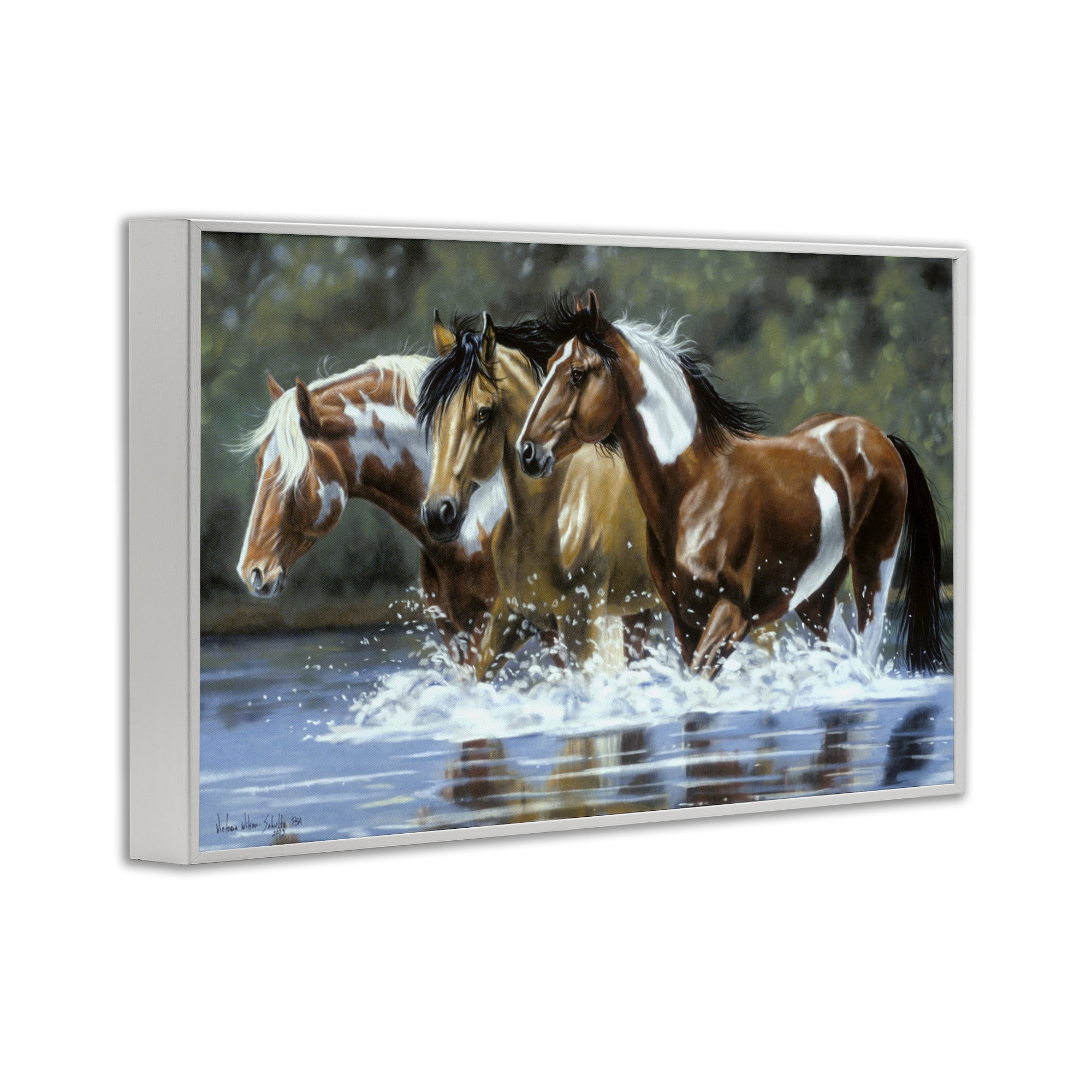 Stupell Industries Heading Upstream Horses Animals & Insects Painting White Framed Art Print Wall Art, 24 x 16