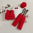 thumbnail image 4 of Tao Tao Baby Boy 4 Piece Formal Outfit Suit Gentleman Dress Shirt Waistcoat Bowtie Tuxedo RomperSuspenders Pants Hat Set for Wedding Red 0 Months, 4 of 9
