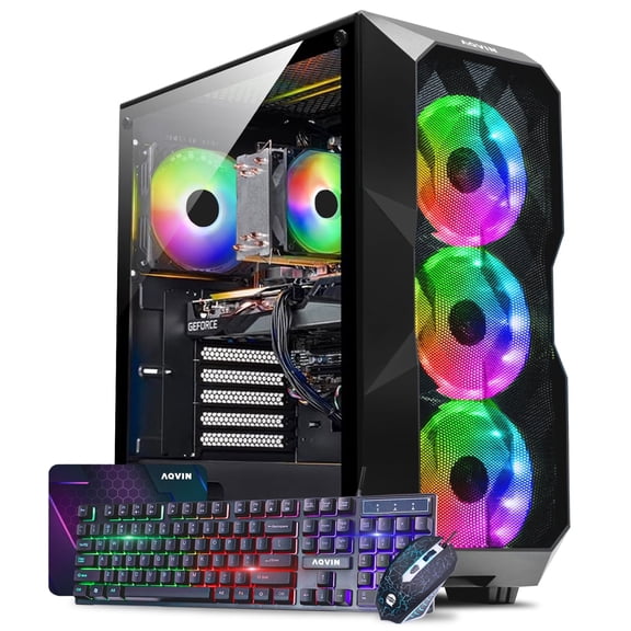 AQVIN AQB70 Gaming Desktop Computer PC Tower, Intel Core i7 CPU, processor 32GB DDR4 RAM, 1TB SSD, GeForce RTX 3050 6GB Graphics Card, Windows 10 Pro, RGB Keyboard and Mouse