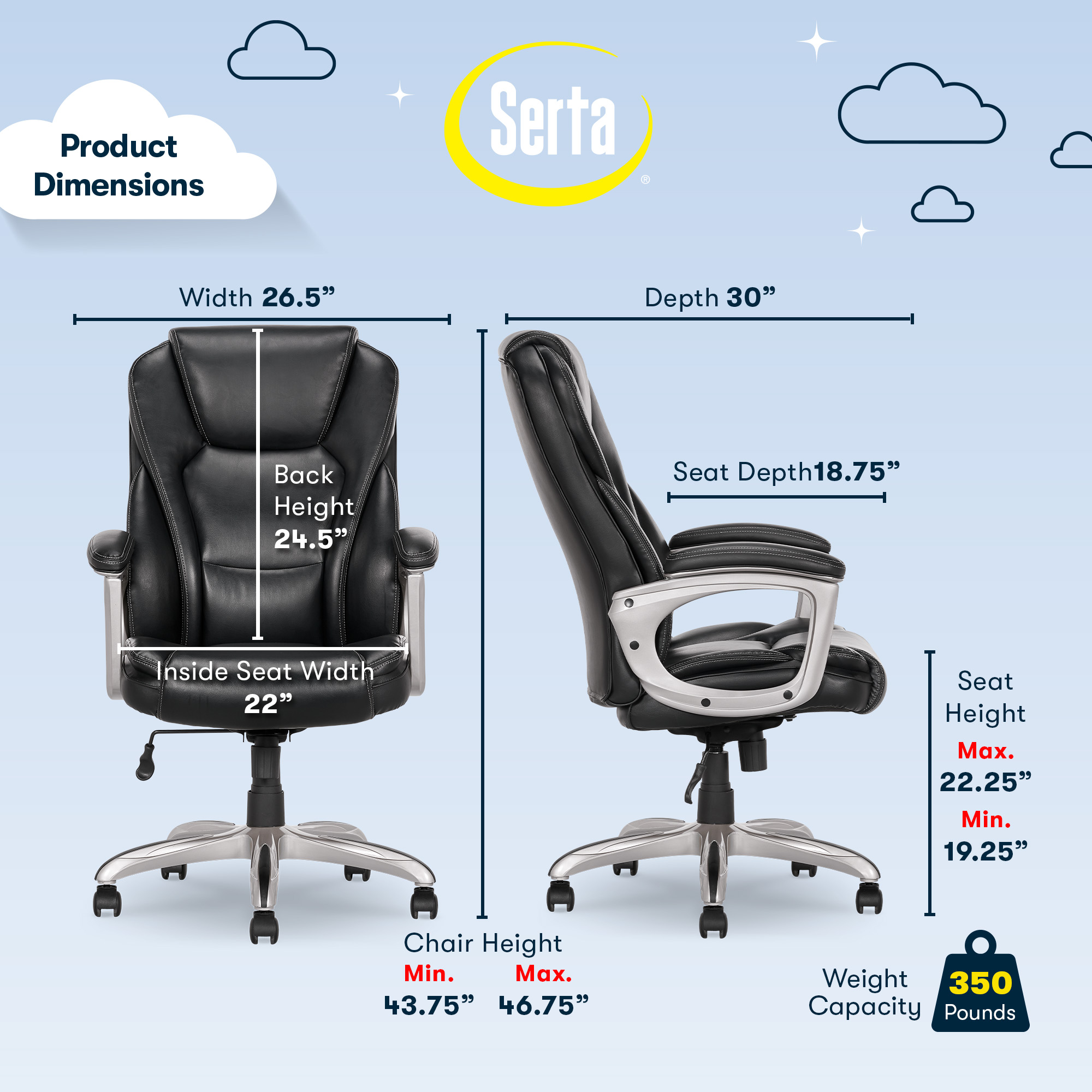 Serta Heavy-Duty Bonded Leather Office Chair, Black photo 5