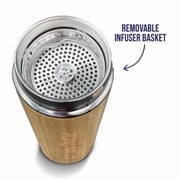 Vitauthority Bamboo Tea Infuser Bottle, Insulated Stainless Steel Water Bottle for Travel, 16 oz
