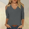 thumbnail image 2 of Lmnyox Women's Cold Shoulder Tunic Tops 3/4 Sleeve V Neck Blouses Summer Casual Solid Color Basic Tops, 2 of 6