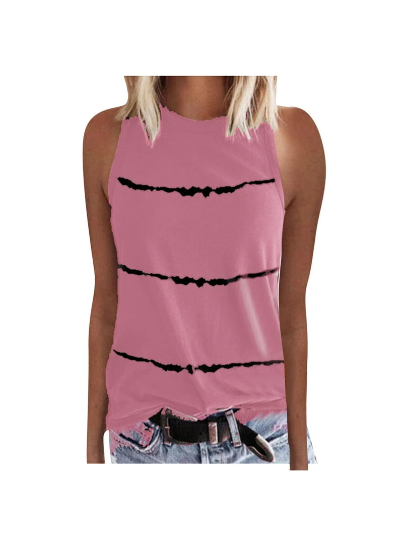 Inspektør jubilæum geni Womens Print O-neck Tank Tops Sleeveless Workout Shirts Casual Loose Tees  Black Crop Top Wholesale Beige Sets Women - Walmart.com