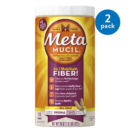 (2 Pack) Metamucil Multi-Health Psyllium Fiber Supplement Powder with Sugar, 114