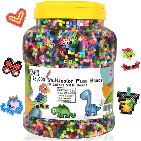 23,000 pcs Fuse Beads Kit for Kids Crafts, 30 Colors Iron Beads Set with 3 Pegboards, 5 Ironing Paper, 10 Patterns, Gifts for Birthday Christmas, Multicolor 5mm Melty Beads Bulk Refill Kit by Inscraft