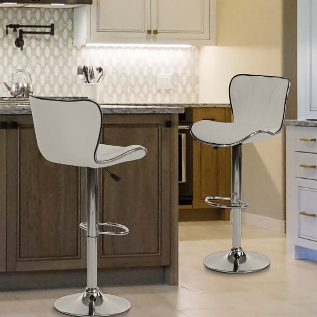 Set de 2 Bancos Barra HOMEMAKE FURNITURE Giratorio Altura Ajustable Color Blanco Contemporáneo