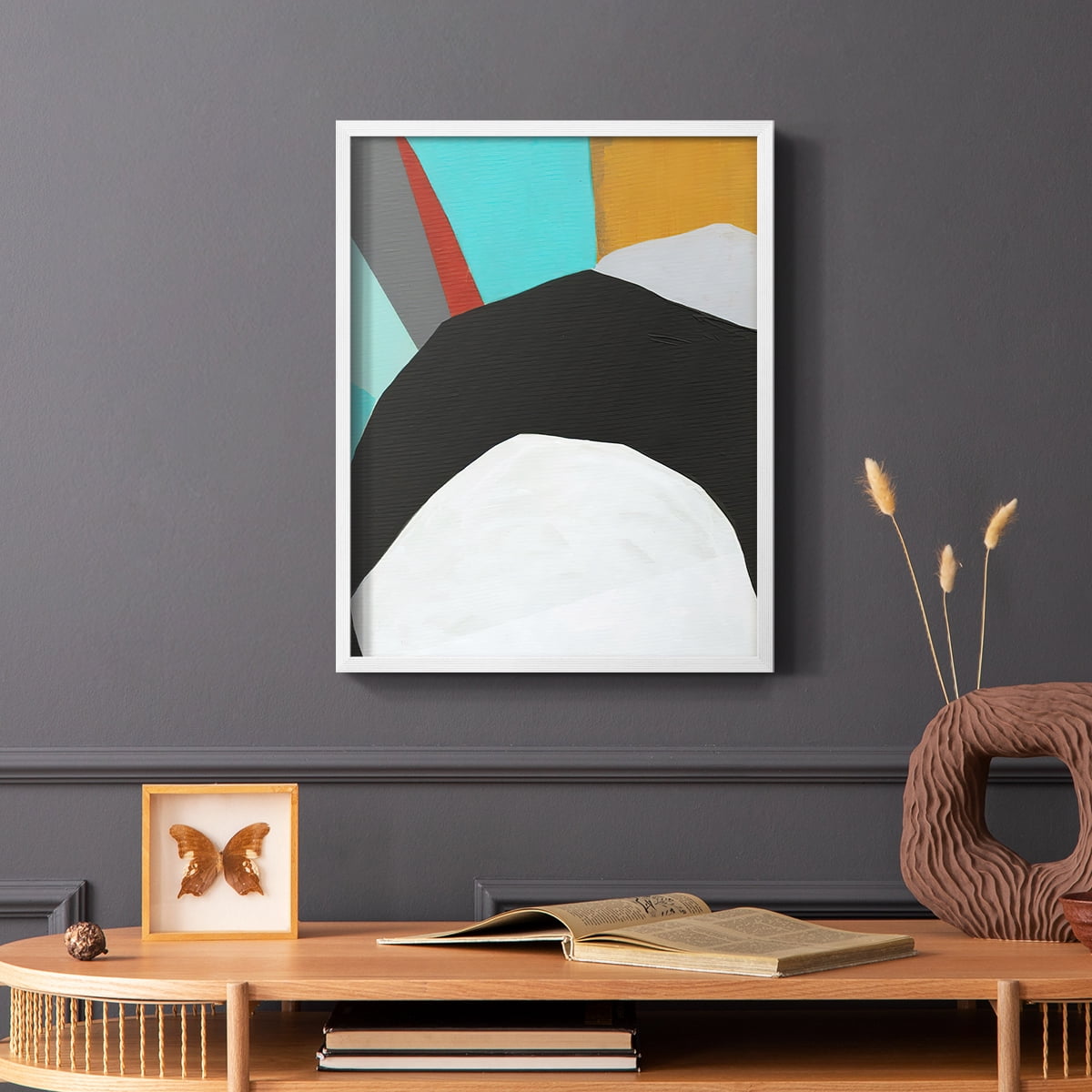 Graphica III Framed Print in White Solid Wood Framed Print No Nail Hanging