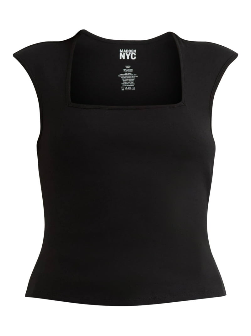 トップス AND MARY Mew fill tops Madden NYC Women's Square Neck Top with Cap Sleeves, Sizes