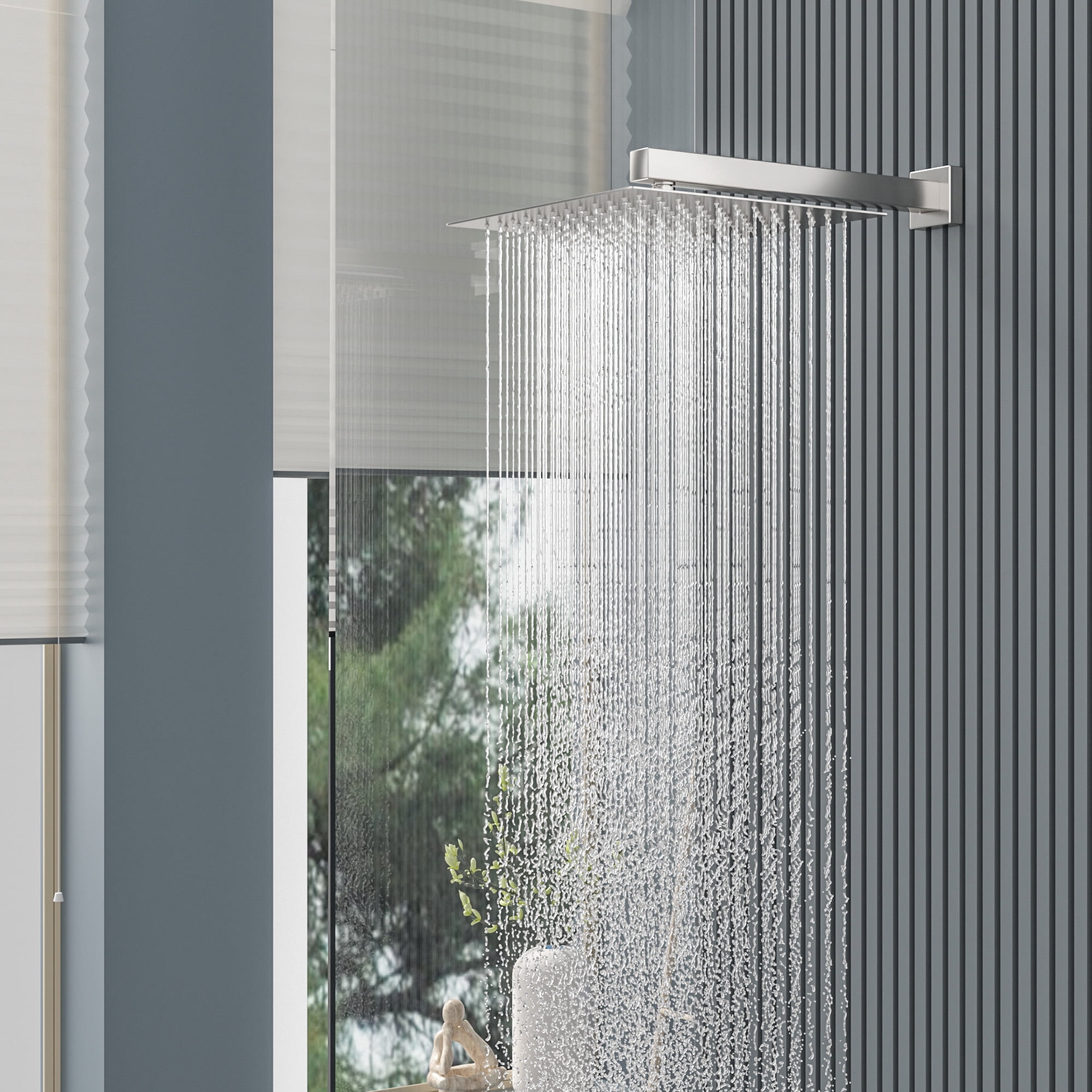 10" Sliver Rain Shower Head Stainless Steel with Fixed Shower Arm Adjustable Shower Head