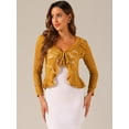 thumbnail image 4 of DARING DIVA Women's Ruffled Hem Floral Lace Crop Shrug Cardigan M Yellow, 4 of 6