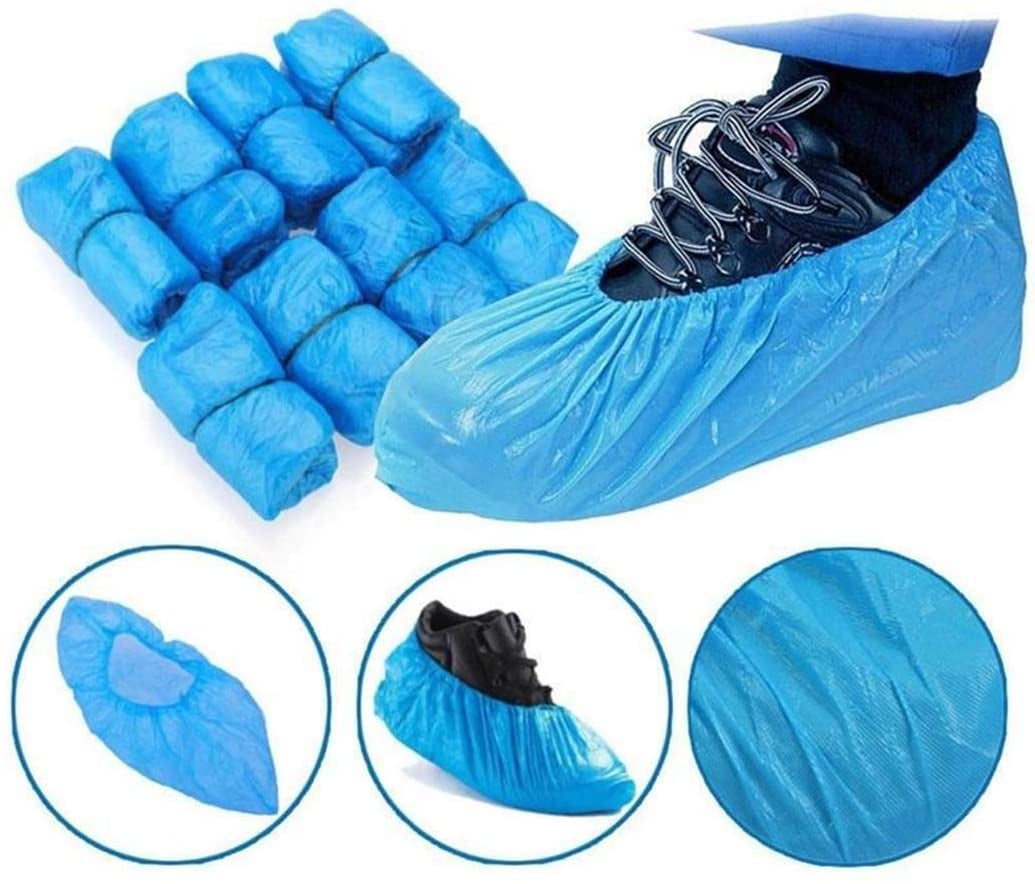 100-300 Disposable Shoe Covers Plastic Overshoes Blue Floor Boot Protector Cover 