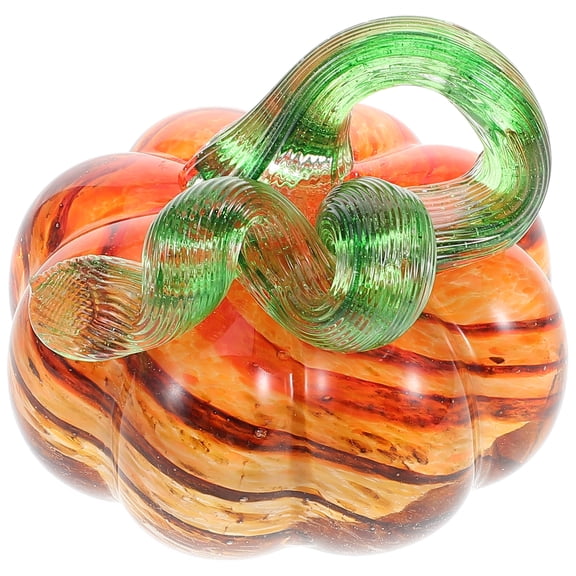 LOLIPPYY Orange Hand Blown Glass Pumpkin Figurine Rustic Fall Fireplace Decor for Home