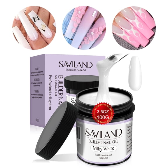 Saviland 100g Builder Nail Gel - Large Capacity UV Milky White Builder Harden Gel for Natural Nails Extension