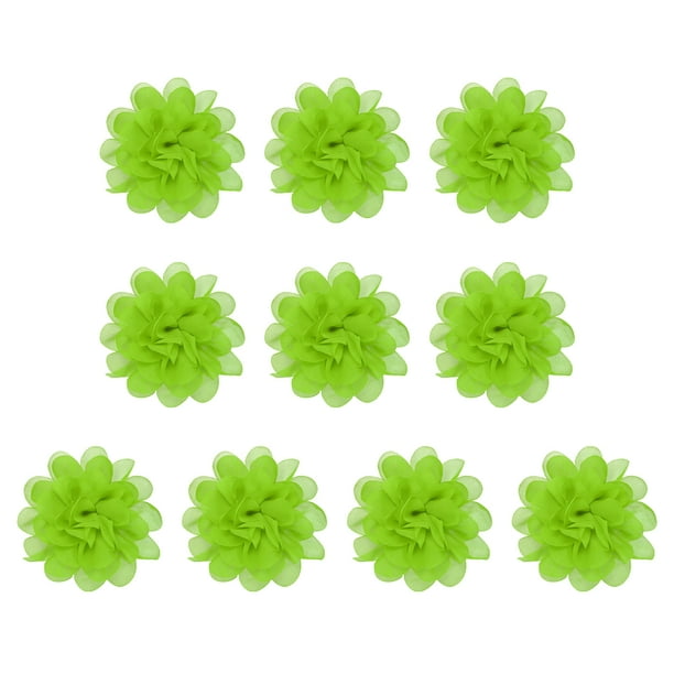 Uxcell 3.9" Flores de Chiffon Tela de Malla Apliques de Tela Verde Lima 10 Pcs