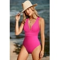 thumbnail image 4 of SHEWIN Women's One Piece Swimsuits Deep V Neck Tummy Control Cross Back Bathing Suits Crisscross Back Slimming Racerback Swimwear Pink L, 4 of 11