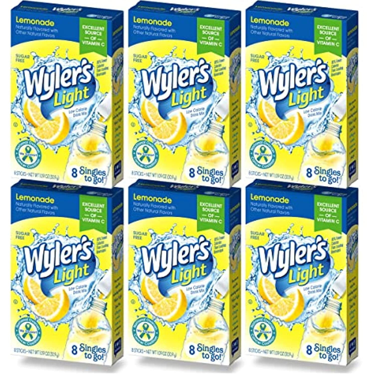 Wylers Light Singles To Go (6 Pack), Lemonade Water Drink Mix, 48 Total