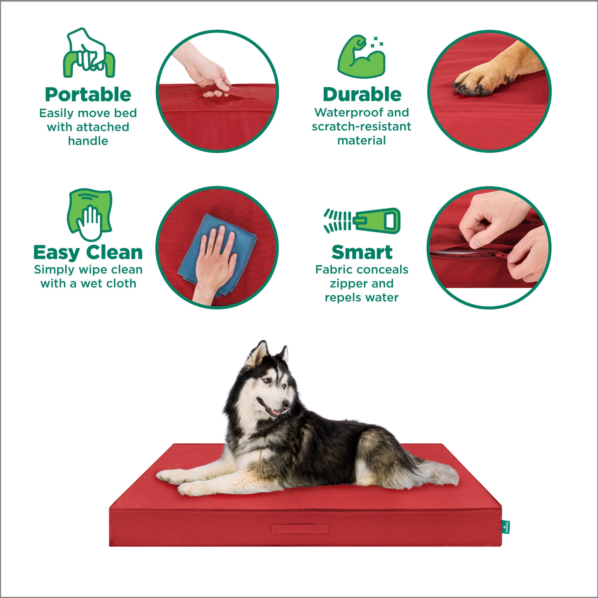 FurHaven Grid Indoor-Outdoor Cooling Memory Foam Deluxe Mattress for Dogs and Cats - Red, Large