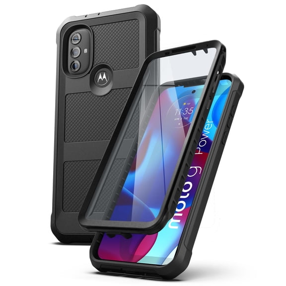 Encased FalconShield for Moto G Power 2022 Case with Screen Protector Built-in Protective Full Body Phone Cover (Black)