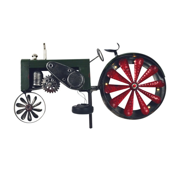 Solar Powered LED Light Garden Tractor Wind Spinner Lawn Ornament Solar Powered LED Light Garden Tractor Wind Spinner Lawn Ornament