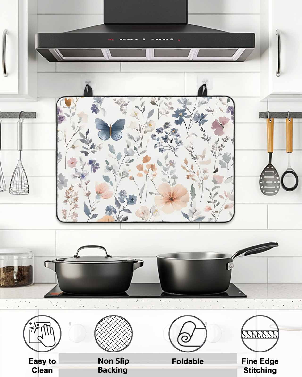 Stove Top Covers for Electric Stove, Watercolor Flower Glass Stovetop Cover Protector, Spring Farm Leaf Country Retro Plant Induction Cooktop Protector Oven Mat for Kitchen Countertop 31"x24"