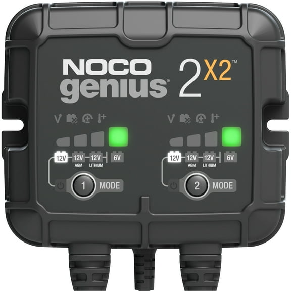 NOCO GENIUS2X2: 2-Bank 4A (2A/Bank) 6V/12V Smart Battery Charger, Maintainer and Desulfator