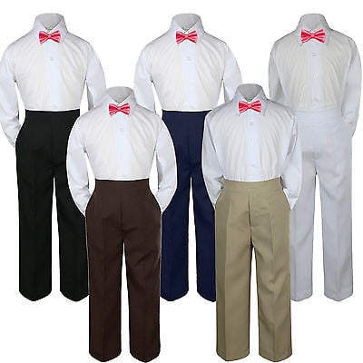 

3pc Coral Sunset Bow Tie Suit Shirt Pants Set Baby Boy Toddler Kid Uniform S-7