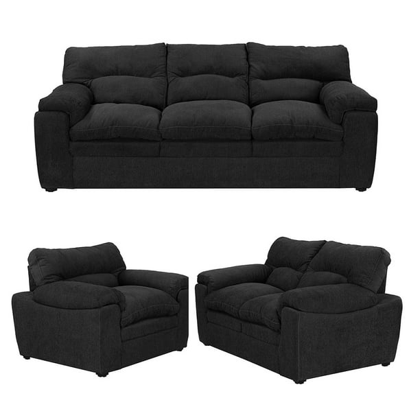 Sala 3-2-1 TRINITY Cosmo (Sofá, Love Seat y Sillón) Negro para Sala