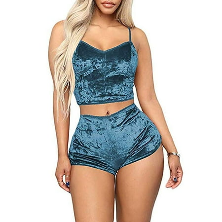 

Women Sexy Lingerie Velvet Crop Top+Shorts Set Sexy Babydoll Underwear Sleepwear
