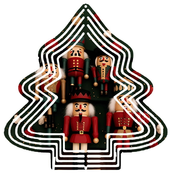 Metal Hanging Christmas Tree Wind Decorations - Festive Red & Green Nutcracker Design for Yard & Garden Spinners