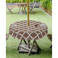 thumbnail image 4 of Fsddascl Brown Moroccon Outdoor Tablecloth - 54 Inch Round Dining Table Cover, Retro Country Minimalist Abstract Motifs Waterproof Outdoor Table Cloth with Umbrella Hole & Zipper for Picnic/Patio, 4 of 7