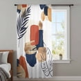 thumbnail image 3 of Boho Semi Sheer Curtains Drapes for Living Room,Bedroom,French Doors Window 45 Inches Long,Middle Century Leaves Minimalist Abstract Bohemia Rod Pocket Chiffon Curtain Drapery Voile Draperies Panel, 3 of 8