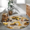 thumbnail image 3 of Round Area Rug 3.3 Ft, Construction Truck Washable Non-Slip Circle Carpet for Living Room/Bedroom, Cartoon Grips and Bulldozers Beige Low-Profile Small Kitchen Mats Collection Rugs for Indoor, 3 of 8