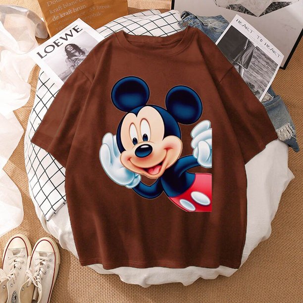 Woman Summer New 2022 Hot Cartoon Disney Mickey And Friends Minnie Mouse Leopard Bow Portrait T-Shirt Short Sleeve Teen TopsM Gao Jinjia LED