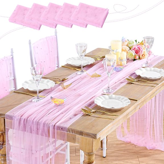 CAILDANL White Pearl Table Cloth: Wedding Decor 10ft Tulle Fabric for Christmas Party Bridal Shower Wedding Arch Veil Lace Decorations 60x120 Inch