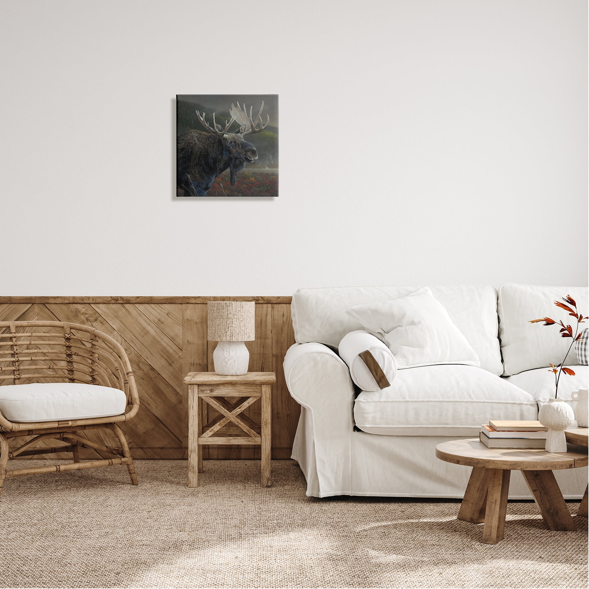 Stupell Industries Moose Dark Forest Landscape Animals & Insects Painting Gallery Wrapped Canvas Print Wall Art