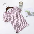 thumbnail image 2 of Plebaso Womens Striped Pajama Tops Sleepwear Womens Short Sleeve Pj Sleep Shirts with Built in Bras, 2 of 3