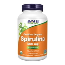 NOW Supplements, Organic Spirulina 500 mg with Vitamins, Minerals and GLA, Unflavored, 500 Tablets
