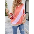 thumbnail image 3 of Cross Stripe Color Block Sweater Long Sleeve Regular Fit for Women Beige Medium, 3 of 5