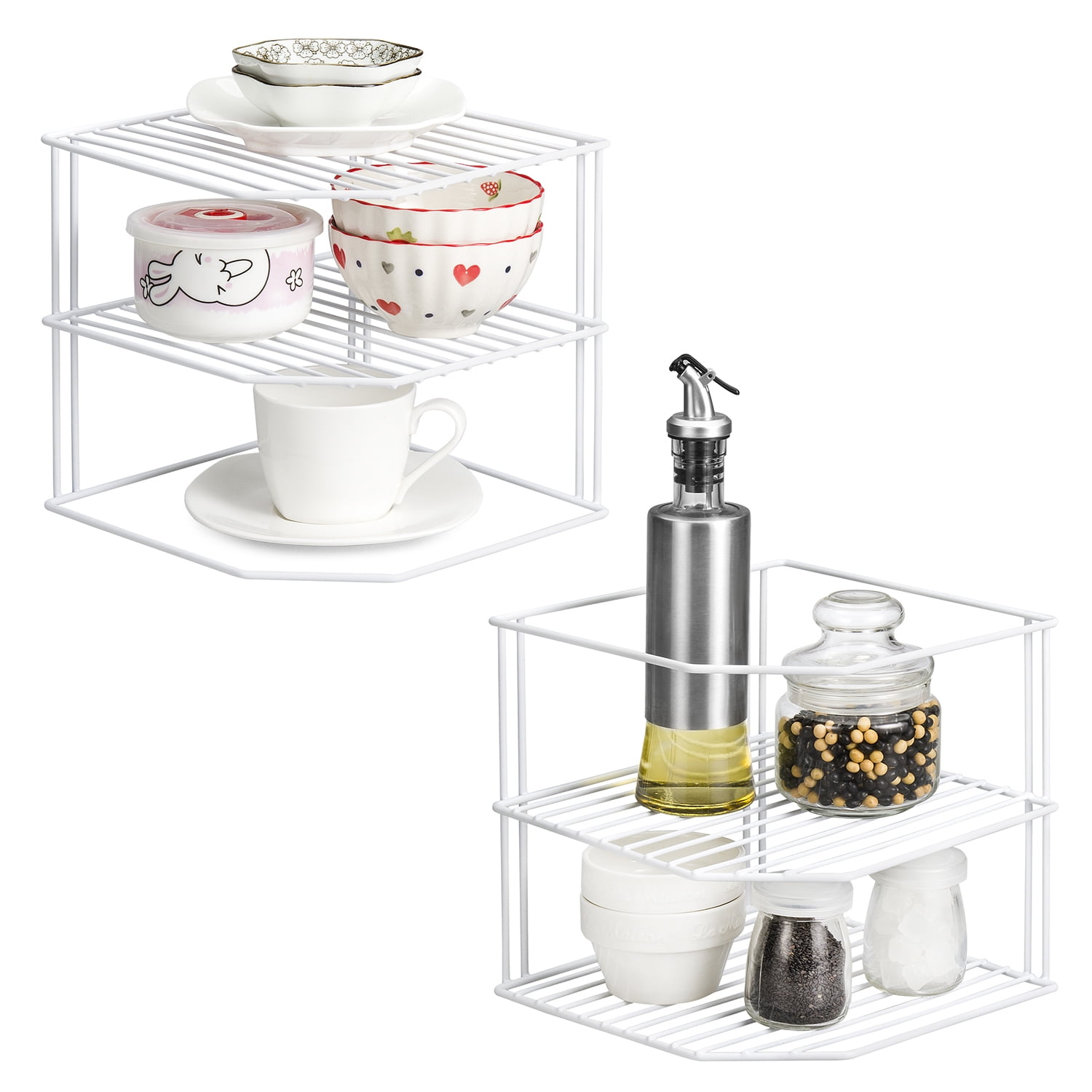 Mimifly Kitchen Cupboard Organiser, 3 Tier White Corner Plate Rack, 2
