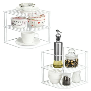 Mimifly Kitchen Cupboard Organiser, 3 Tier White Corner Plate Rack, 2-Pack