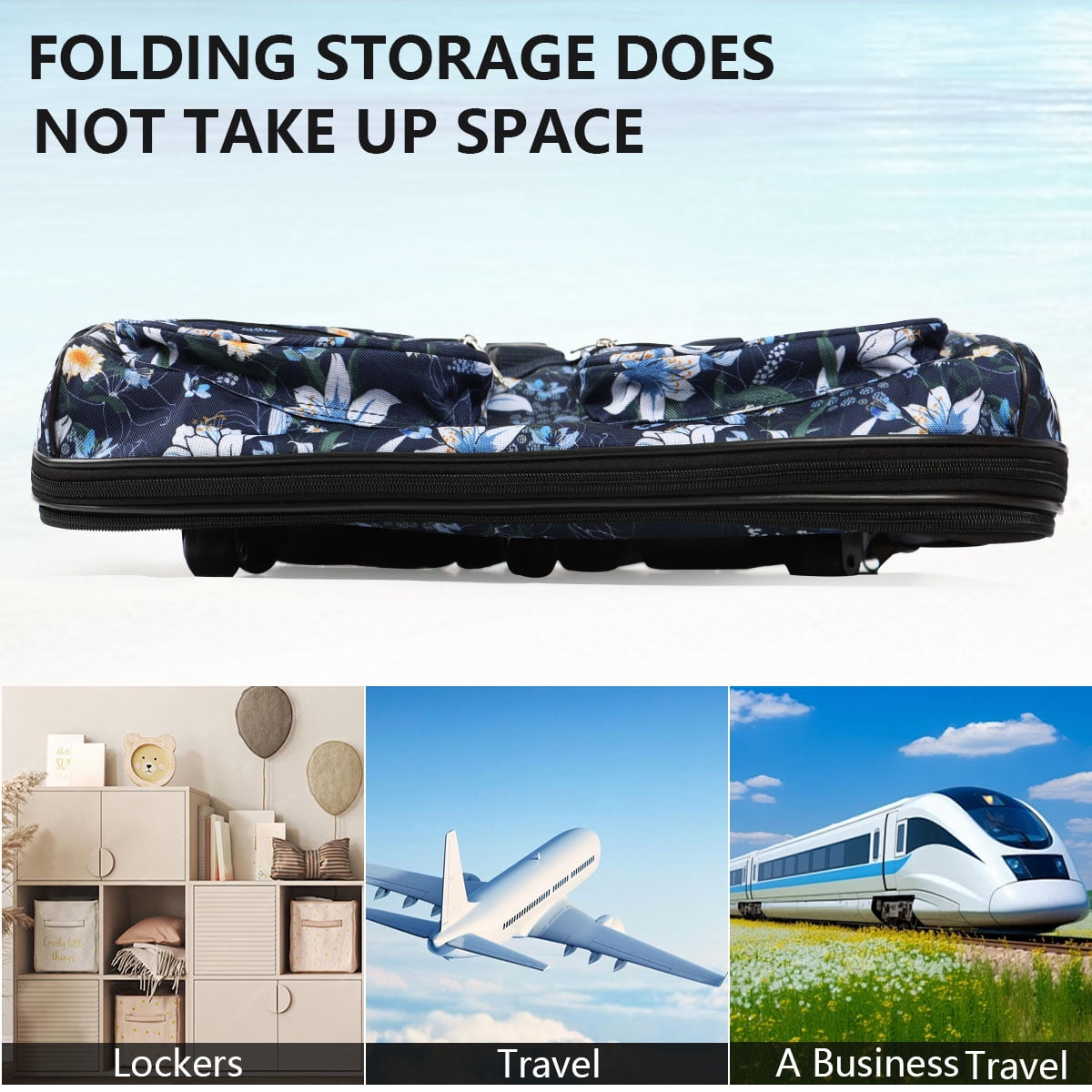 30in Expandable Foldable Suitcase 3Layer Foldable Rolling Luggage Large Wheeled Travel Bag for Home Storage Moving All Trip,EX30 Blue Lilies