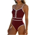 thumbnail image 2 of UPPADA Womens Cute One Piece Swimsuit Solid Color Spaghetti Straps Swimdress Built In Comfy Bra V Neck Beach Swimsuit Backless Strap Swimwear Red,M, 2 of 6