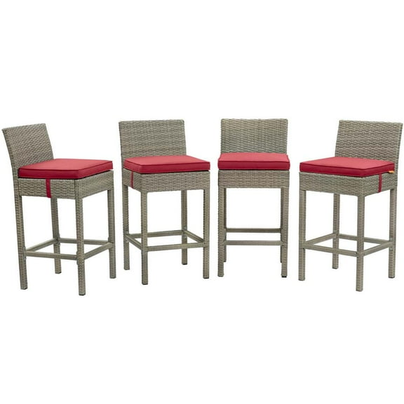 Modway Conduit Outdoor Patio Wicker Rattan Bar Stool Set of 4 in Light Gray Red by Modway