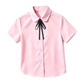 thumbnail image 2 of UACY Girls Blouse Button Down Shirts Puff Short Sleeve Princess Bowknot School Uniform Tops ﻿ (Pink, 14-15 Years), 2 of 9