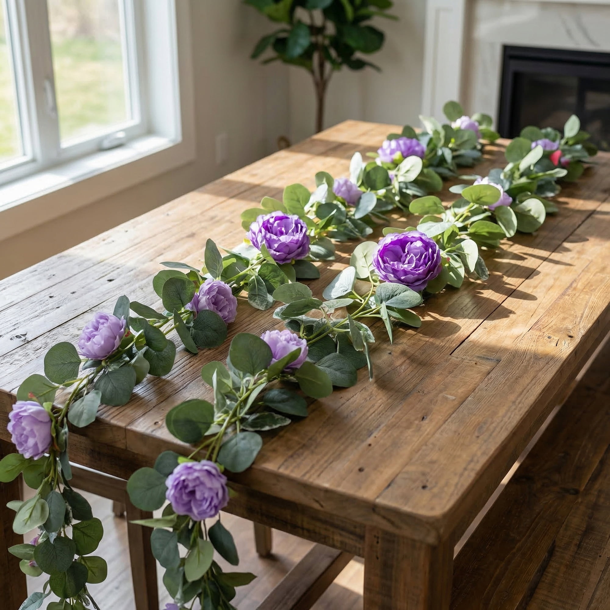 Unique Bargains 4Pcs Artificial Eucalyptus Garland Faux Flower Vine Champagne Purple 71in