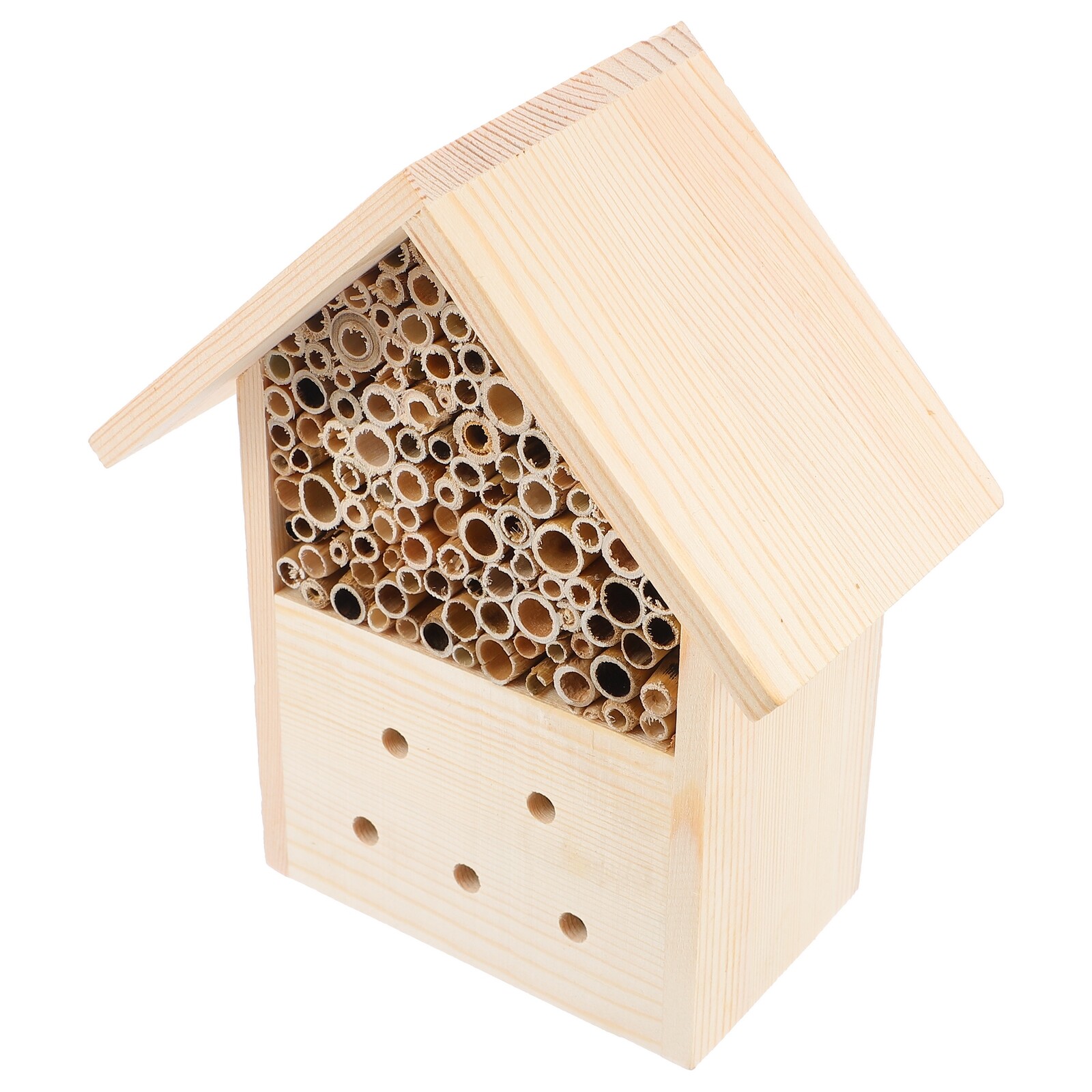 Bee House Natural Wood Bee Hive Habitat for Attracting Bee Pollinators