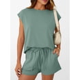 thumbnail image 3 of ZANKLEY Womens Crew Neck Two Piece short Sets Cap Sleeve Drawstring Summer Sweatsuit with Pocket, 3 of 12